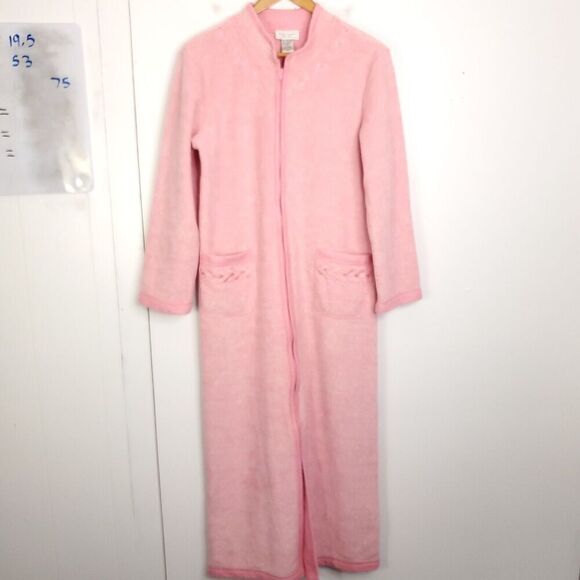 Vintage House Coat Womens M Anne Lewin Full Zip Longline Pink Sweater Braiding - Picture 1 of 9
